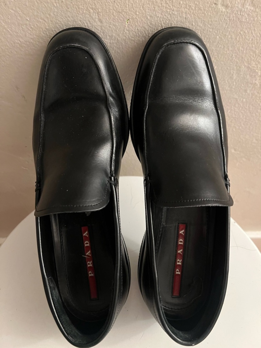 Prada - *Linea Rossa* Black Slip On Logo Vamp Loafer - Size 8 Runs Larger